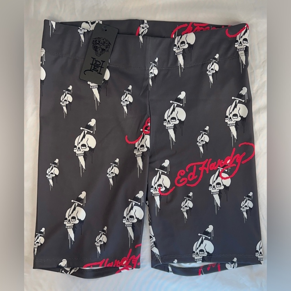 Ed Hardy Knife Skull Spandex Print Ladies Biker Shorts